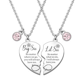 HULALA Big Sis Little Sis Matching Heart Necklace Gifts For Big Sister Little Sister Birthday Christmas From Sister