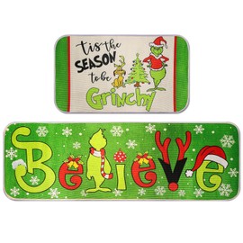 OFJRAP Grinchs Christmas Decorations Indoor Christmas Kitchen Bathroom Door Mat Non Slip and Washable Winter Rubber Santa Snowflakes Door Mat for Outdoor Indoor 16x28 and 16 * 48Inch