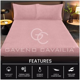GC GAVENO CAVAILIA Teddy Fleece Plain King Size Fitted Sheets, Thermal Warm Sherpa Plush Soft Fluffy Cuddly Fitted Sheets King Size, Pink