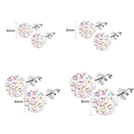 Hinvan 4 Pairs 925 Sterling Silver Earrings Sliver Stud Earrings Ball Stud Earrings Sliver Studs Earrings Sparkly Crystal Disco Ball Earrings Set Piercing Earrings Silver Earrings for Women Girls