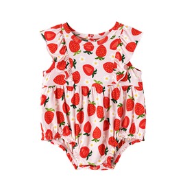 BambooBud Baby Girls Short Sleeve Bodysuits Cute Infant Snap Outfits Viscose from Bamboo Toddlers Bodysuit, Pink Strawberry, 18-24Months