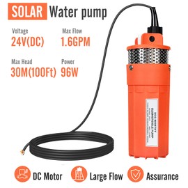 ECO-WORTHY 24V Submersible Deep Well Water Pump with 10ft Cable 1.6GPM 4'' 5A, Max Lift 230ft/70m, DC Pump/Alternative Energy Solar Battery Farm & Ranch Submersible Deep Well Pump