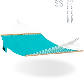 Lazy Daze Hammocks 11 FT Double Outside Hammock Quick Dry Olefin Fabric Hammock with Spreader Bar Hammock with Chains Outdoor Poolside Backyard 450 lbs Capacity, Turquoise