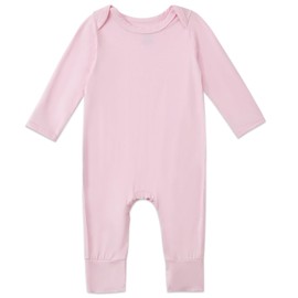 Exemaba Baby & Toddler Zip Sleepsuits Rayon of Bamboo Newborn Pyjamas with Reversible Mittens, Footless Sleep N Play, Long Sleeve Romper(Pink,12-18 Months)