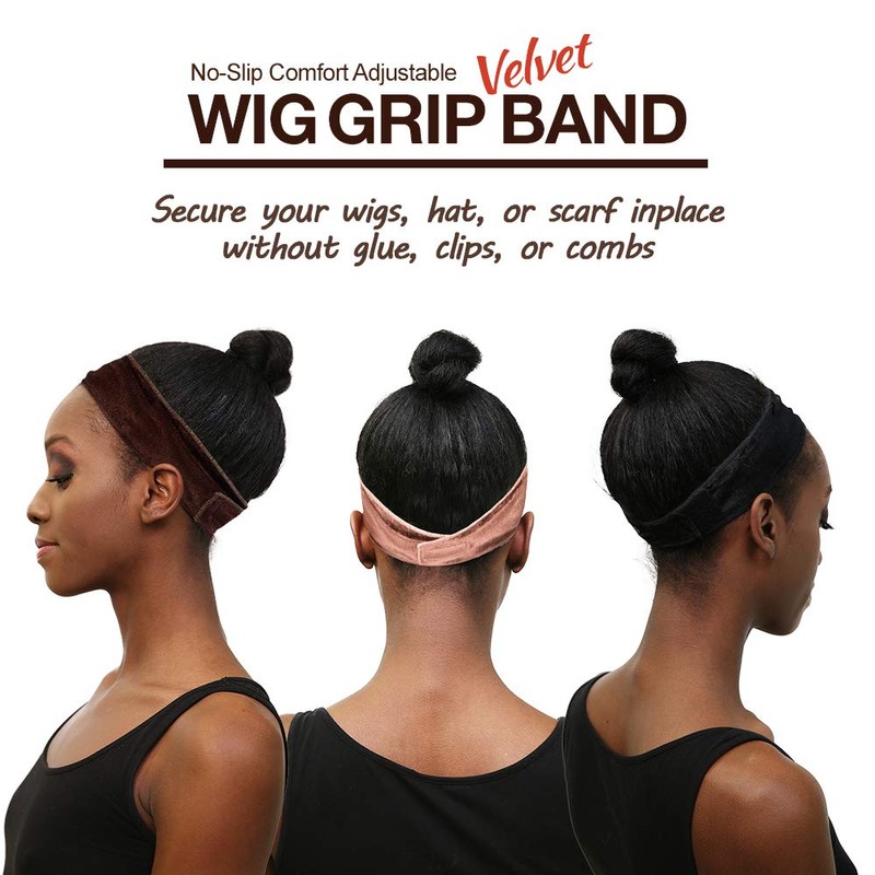 6 PACK!! No-Slip Comfort Adjustable Wig Grip Velvet Band (Beige)