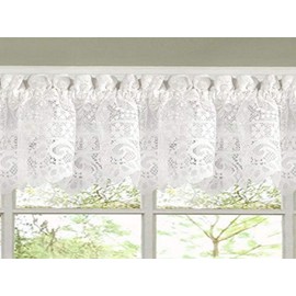 Sweet Home Collection Old World Style Floral Heavy Lace Kitchen Curtain Valance, Hopewell White