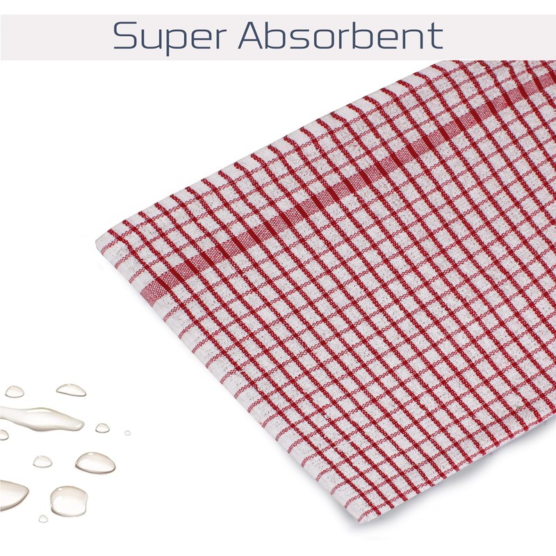 QCS Pack of 10 Monocheck Terry Tea Towel, 100% Combed