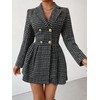 utcoco Women's 2025 Fall Plaid Tweed Dress Notched Lapel Double