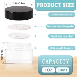 Stellacare 4 pack 1oz Glass Jars Round Empty Cosmetic Containers, Refillable Glass Jars with Lids for Face Creams, Lotions, Powders,Salves Ointments,Potravel Storage