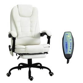 Vinsetto 7-Point Vibrating Massage Office Chair, High Back Executive Recliner with Lumbar Support, Footrest, Reclining Back, Adjustable Height, White