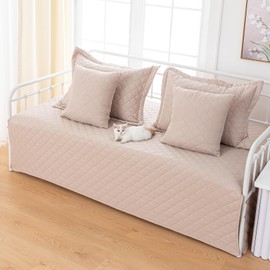 TieyaChkis 5 Piece Daybed Cover Set Twin Daybed Bedding Sets for All Season Lightweight Daybed Comforter with Matching Shams&Decorative Pillows, Double Sided-Quilting Day Bed Cover,39"x75",Beige