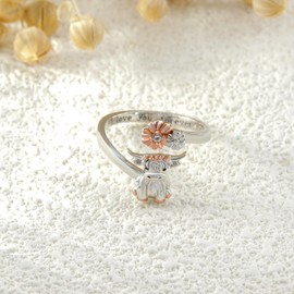 Fuguangju Highland Cow Ring 925 Sterling Silver Cute Cow Rings with Flower Adjustable Highland Cow Jewelry Gifts for Women