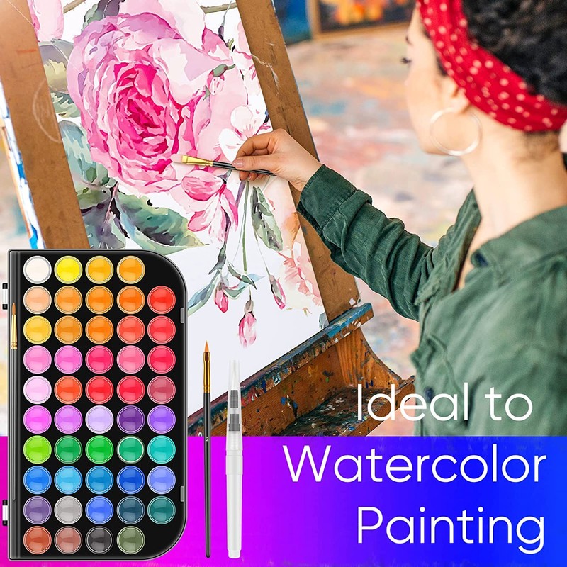 Watercolor Paint Set, 48 Colors Non-Toxic Watercolor Paint with a