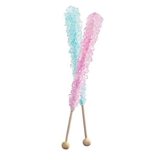 12 Light Blue, 12 Pink, 24 Total Rock Candy Sticks - Baby Gender Reveal Party Pack - "How to Build a Candy Buffet Table" Guide Included Free! Light Blue is Cotton Candy, Pink is Cherry Flavored.