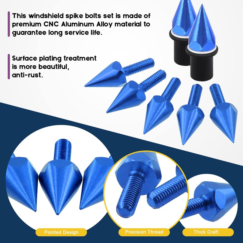 Swpeet 15Pcs Windshield Screws Aluminum Spike Motorcycle Windscreen Bolts Kit,