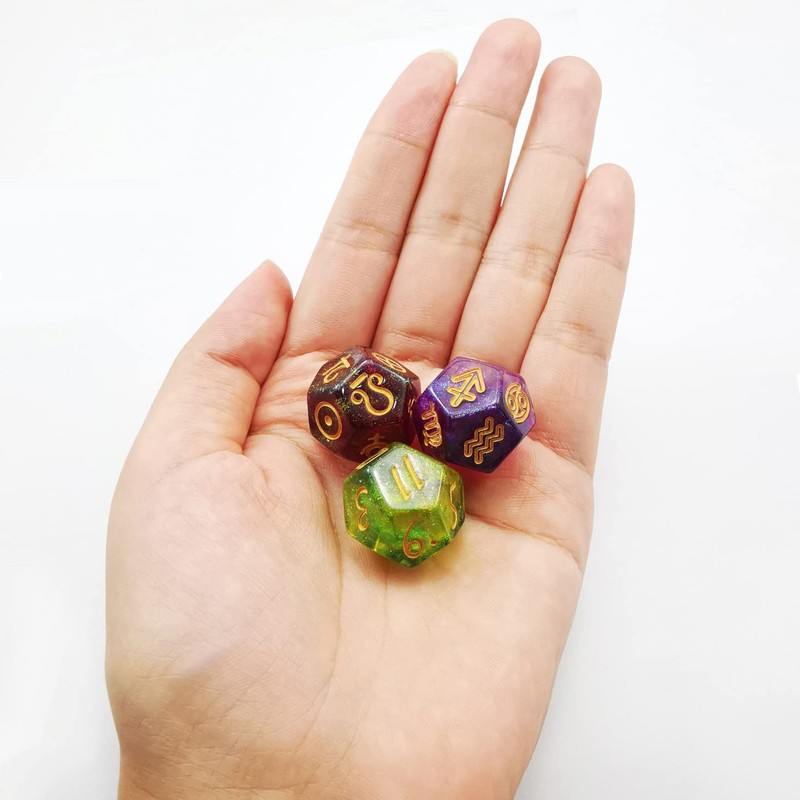 BESCON DICE Astrological Dice Set, Constellation Divination D12 Dice, 3
