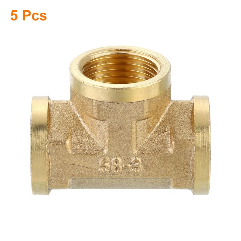 sourcing map Brass Tee Pipe Fitting, G1/2" x G1/2" x
