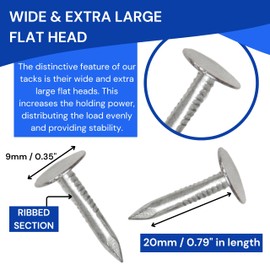 Clout Nails 20mm (Pack of 150) - Extra Large Head Galvanised Felt Nails for Shed Roof - Heavy Duty Roof Felt Tacks for Wood Outdoor and Securing Shed Roofing Felt in a Handy Plastic Case