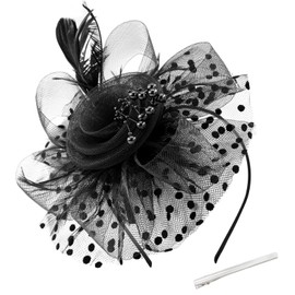 WATAME Fascinators for Women Girl Flower Mesh Feathers Tea Party Hat Kentucky Derby Hats Veil Headband with Hair Clip (Black)