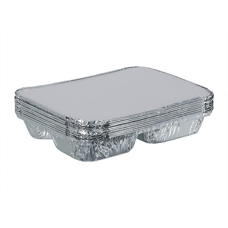 (100pcs) – 3 Compartment Aluminium Foil Containers with Lid for