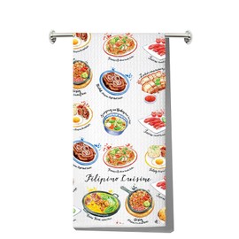 LEVLO Filipino Cuisine Kitchen Towel Philippines Travel Gifts Philippines Culture Dish Towels Filipino Housewarming Gift (Filipino Cuisine Towel)