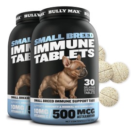 Bully Max Small Breed Dog Immune Support Tablets - Chewable Multivitamin Immunity Booster Supplement for Puppy & Adult Dogs - Pet Vitamins with Astaxanthin, Colostrum, Turmeric - 30 Tabs (2 Bottles)