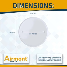 5 Inch White Metal Ceiling Blank-Up Cover, Used to Cover 3-1/2 or 4 Inch Round/Octagon Box Openings In Ceilings or Walls, Mounting Screws Included, Holes Are Spaced 3.5 Inches Apart