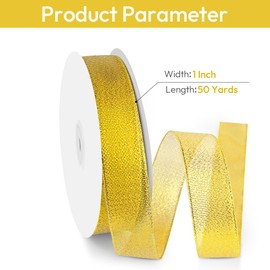 Isaspire 1" Width x 50 Yards Metallic Glitter Ribbon with Spool, Gold Glitter Ribbon Perfect for Gift Wrapping, Festival Decoration, Wedding, Christmas, DIY Craft Projects