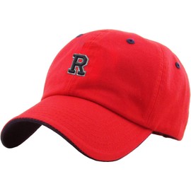 KPA-1463 RED R Letter AZ Red Alphabet Baseball Cap Dad Hat Polo Cap Adjustable Unisex Cotton One Size