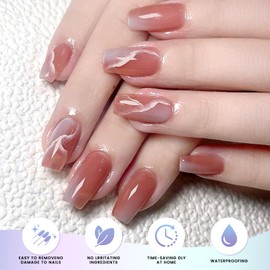 Oauee Semi Cured Gel Nail Strips | 20 Gel Nail Stickers | For Uv/Led Manicure Lamps | Salon Quality, Easy Application And Removal(Marble Gradient Color)