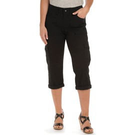Lee Women's Missy Relaxed Fit Austyn Knit Waist Cargo Capri Pant, Black, 4