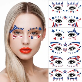 UCITY 10Pack Fourth of July Decorations Temporary Face Tattoos, America, Red White and Blue Party Face Art Supplies for 4th of July, USA,Memorial Day, Independence Day, Labor Day, Election Party