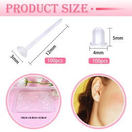 TOAOB 100pcs 4mm Invisible Pierced Plastic Earrings Blank Pins Studs Tiny Head Findings Plastic Clear Earring Posts with 100pcs Silicone Backs for Sports Work Jewelry Making Findings DIY Supplies
