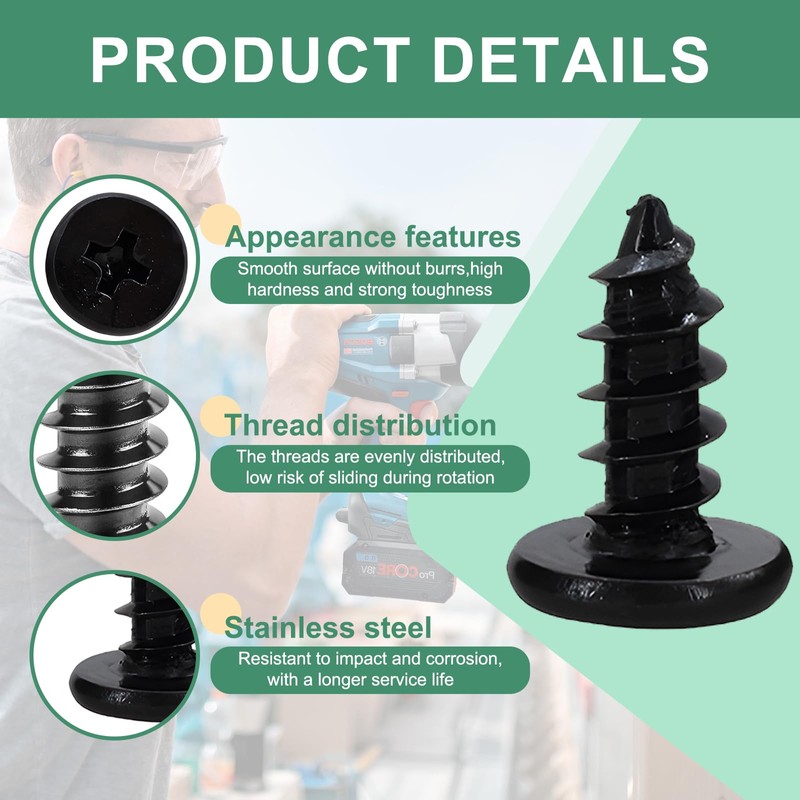wilcractk Pack of 100 Black Screws M4 x 10 mm