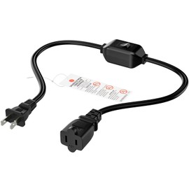 0.6Meter On Off Switch Extension Cord, 2-Prong/2 Outlet Polarized Extension Cord with Switch 12A/125V for Your Chargers/Lamp/Power Adapters etc, 16AWG Cord