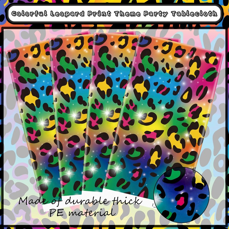 LSJDEER 4 Pack Rainbow Cheetah Party Tablecloth - Rainbow Leopard