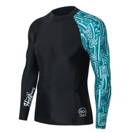 HUGE SPORTS Men's Splice UV Sun Protection UPF 50+ Skins Rash Guard Long Sleeves(Zigzag, 3XL)