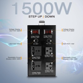 AEOLISS Voltage Converter Transformer 110V to 220V/220V to 110V International Universal Voltage Converter US to Europe Power Strip Plug Transformer Step Down Outlet Converters (1500W)