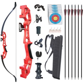 Monsour Archery Recurve Bow and Arrows Set for Adults Metal Riser 51" Longbow Kit Right Hand Straight Bow for Beginner Outdoor Hunting Shooting Practice (Red 30lb)