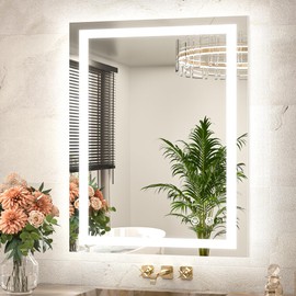 TETOTE LED Bathroom Mirror 24 x 32 Brighter Front and Backlit LED Bathroom Vanity Mirror with Lights, Frameless Lighted Anti Fog Wall Mounted Mirror, 3-Color Dimmable, Tempered Glass, Waterproof