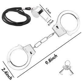 3 otters 6PCS Toy Handcuffs for Kids, 9.8Inch Metal Handcuffs with Keys Costume Prop Accessories, Party Favors for Police Role Play, 3Whistles