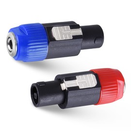 SUNNAREPOON Speakon to 1/4 Adapter Connector - 2 Pack Speak on Male to 1/4 Inch Female Adapters with Twist Lock, NL4FC Connectors to 1/4" TS Mono Plug Converter for Stage PA DJ Mixer - Blue & Red