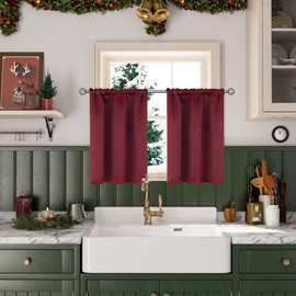 BGment Short Burgundy Curtains 36 Inches Length for Kitchen - Rod Pocket Thermal Insulated Blackout Window Drapes for Basement Bathroom Christmas Decorative, 34 x 36 Inch, 2 Panels