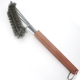 Heavy-Duty Grill Brush with Long Wooden Handle – Triple Stainless Steel Bristle Design for Efficient BBQ Cleaning, Durable & Heat-Resistant (17Inch)