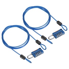 PATIKIL Security Steel Cable with 4 Digit Combination Lock, 2 Set 3.3Ft Coated Safety Wire Rope Double Loop Padlock for Outdoor Travel Luggage, Blue