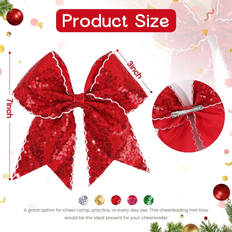 7" Glitter Large Cheer Hair Bow Clips for Girls Cheerleader