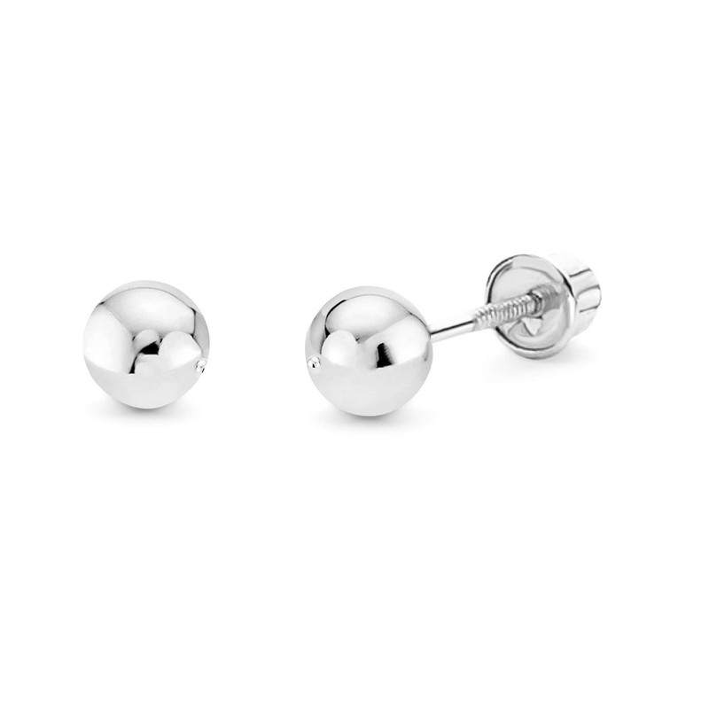 14k REAL White Gold 4mm Ball Stud Earrings with Screw
