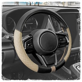 BDK C&C California Car Steering Wheel Cover Beige Diamond Quilt, Non Slip Leather Steering Wheel Cover for Women Men, Cute Comfortable Soft Easy Installation Universal Fit (Fits 14.5"-15.5" Inches)