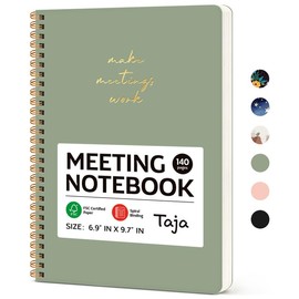 Taja Meeting Notebook for Work Organization - Work notebook with action items, Meeting Minutes Planner Notebook, Perfect Office Supplies for Men & Women - Green