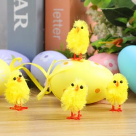Beavorty 60pcs Easter Chicks Figurines Mini Easter Chicks Fluffy Mini Baby Chicks Yellow Easter Chenille Chicks Household Desktop Decor for Easter Party